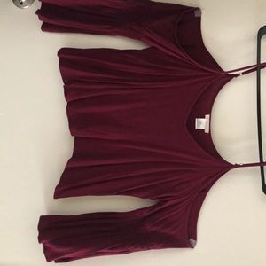 Crop top-Open Shoulder Maroon Blouse
